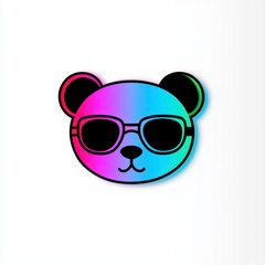 Fototapeta premium Cool Panda Face with Rainbow Gradient and Sunglasses - Cute Cartoon Animal Icon