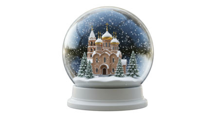 Isolated Snow Globe with Church and Snowflakes