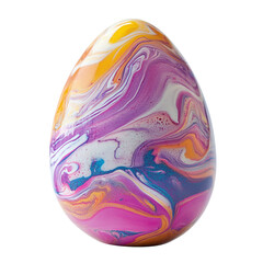 Easter egg decorated with a marbled nail polish technique, isolated on white background