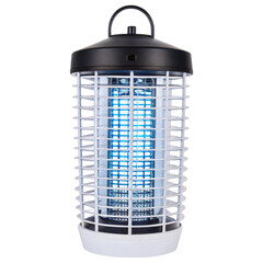 A compact, insect-repelling lamp featuring a blue light, designed to attract and eliminate bugs effectively.