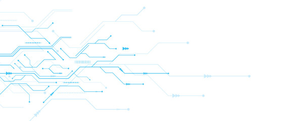 Vector abstract blue digital technology circuits lines geometric dots and lines.	