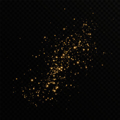 Explosion of bright golden dust particles. Decoration of bright shimmering particles. Light effect.