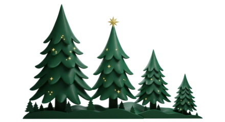 Isolated Christmas Trees Group