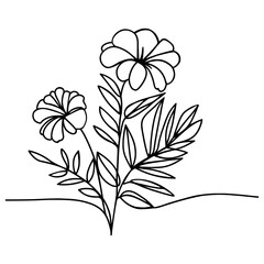 Continuous line drawing of tropic flowers. Single-line art tropical plant. vector illustration.