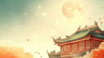 A Chinese-style Pavilion Under the Full Moon
