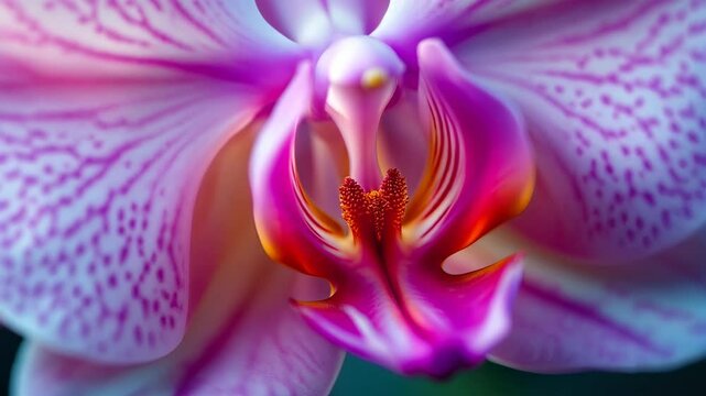 Close-up of vibrant pink orchid flower with intricate patterns  