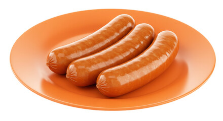 Isolated Three Sausages on Plate
