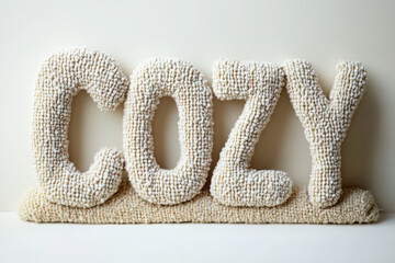 Wool Lettered Cozy Sign. Soft, wooly "COZY" letters displayed against a neutral backdrop evoke feelings of warmth and relaxation.