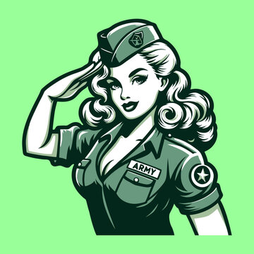 Pin up girl pinup army soldier retro	
