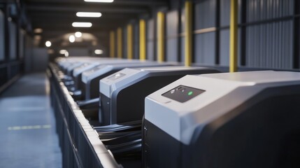 Obraz premium An AI driven intelligent waste management system optimizing recycling processes with autonomous robotic sorters, Environmental technology style, photo of