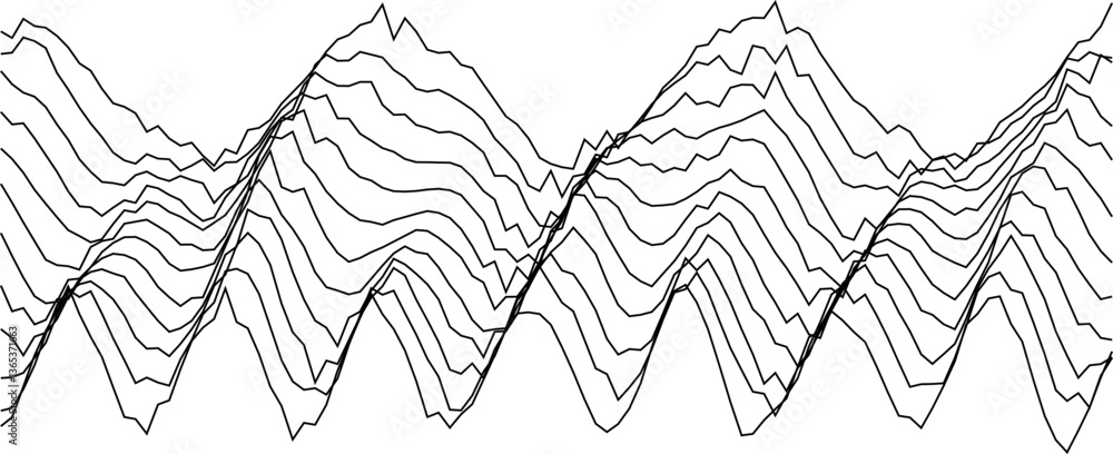 Poster abstract wave pattern design featuring repetitive mountainous curves.