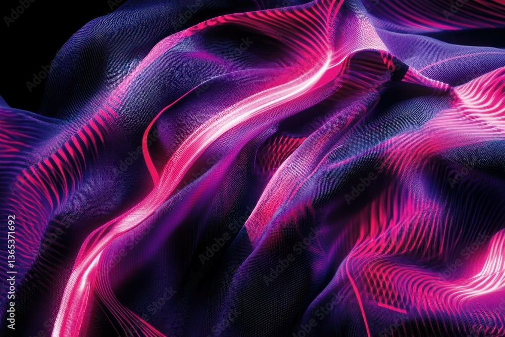 Poster abstract flowing fabric with vibrant pink and purple colors, creating a dynamic and modern visual ef