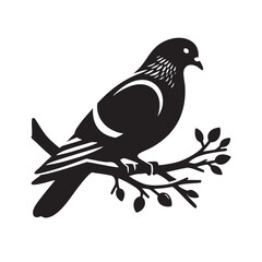 Obraz premium Majestic Pigeon Silhouette on Branch: A Symbol of Peace and Freedom