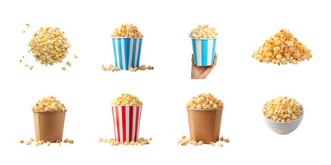 Popcorn set isolated on transparent background, PNG file, Food advertising