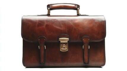 Brown leather briefcase isolated on white. (4)