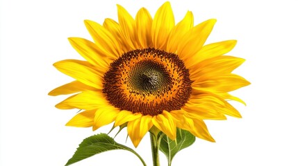 Fototapeta premium A striking golden sunflower with glowing petals, beautifully centered on a clean white background