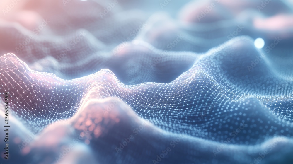 Poster glowing neural network grid: abstract tech landscape