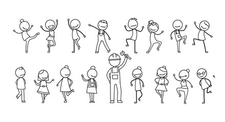 Joyful stick figures dancing and celebrating!