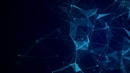 Blue network connection structure. Digital background with dots and lines. Big data visualization. 3D rendering.