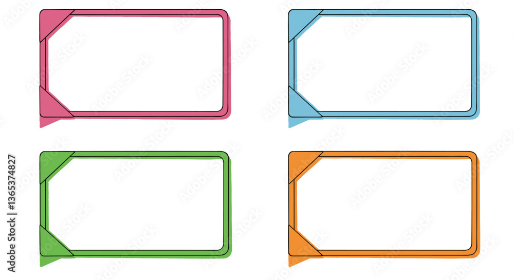Poster colorful rectangular frames with folded corners, perfect for adding text or images.