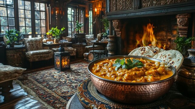 Cozy Fireplace Curry Night