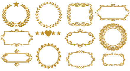 Collection of golden ornate frames and design elements.
