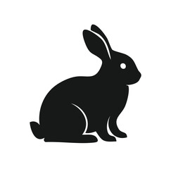Vector Black Silhouette of a Sitting Rabbit in Side View with Minimalist Design and Clean Lines for Graphic Illustration