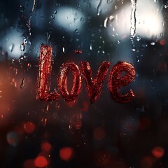 Romantic scene with love word and floating heart image