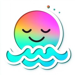 Obraz premium Serene Rainbow Smiley Face on Calm Ocean Waves - Digital Illustration