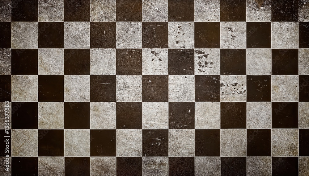 Aufkleber grunge black and white checkerboard pattern with textured distressed surface, abstract geometric background for design use

