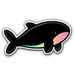 Obraz premium Adorable Cartoon Orca Whale Sticker Design with Pastel Rainbow Underbelly