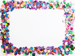 Obraz premium Confetti frame made of colored confetti. White background. Festive confetti.