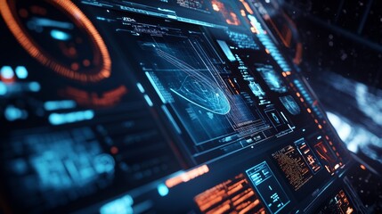Obraz premium An AI driven space station monitoring cosmic radiation with advanced sensors and real time data analysis, Space science style, photo of