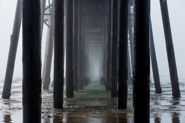 Foggy Perspective Under Oceanside Municipal Pier in California