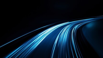 Night's electrifying highway, a vibrant blue streak of light slicing through the dark, capturing the thrill of speed and the journey's allure.