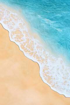 Relaxing aerial beach scene. Summer vacation holiday destination banner. Waves surf crash amazing blue ocean lagoon, sea shore, coastline. Perfect aerial drone top view.