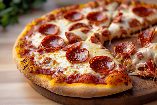 macro shot focusing on the melted cheese and pepperoni