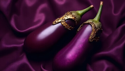  Eggplant “Royal Delight”: style, aristocratic vector, deep purple color, golden details, crown, graceful lines, elegant pose and luxurious texture