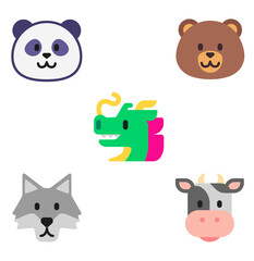 set of animals on white background 