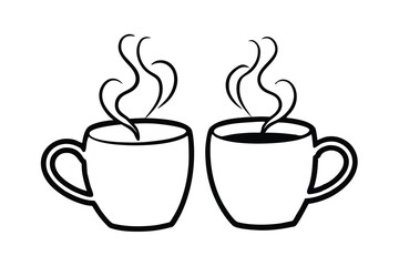 Two steaming hot coffee mugs, simple line art design