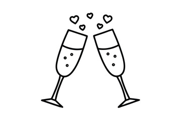 Celebrating Love Two Champagne Flutes Toast with Hearts