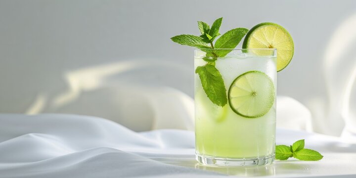 Refreshing Limeade Drink with Fresh Lime and Mint Garnish in Glass