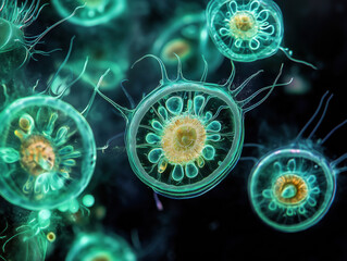 Probiotics, lactic acid bacteria. Bacteria and microorganisms. Microscopic probiotics, bacterial flora