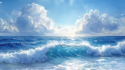 Obraz premium Watercolor an abstract blue sea, waves