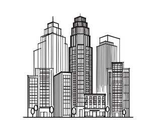 Naklejka premium City skyline isolated on white background. Modern city skyscraper, cityscape buildings