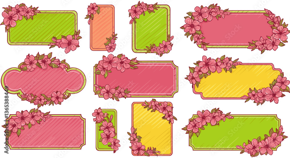 Poster floral frames in various shapes and colors, perfect for adding a touch of elegance to your designs.