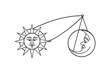 Sun and Moon Celestial Balance Alchemy, Astrology, Harmony Symbol