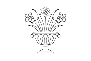 Elegant Line Drawing of Flowers in Classic Urn Vase