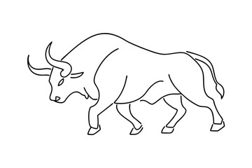 Majestic Bull Outline, Line Art, Single Line Drawing, Black and White