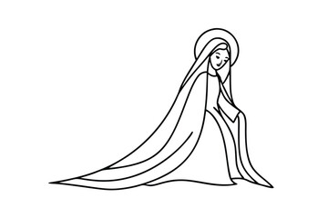 Kneeling Virgin Mary, Line Art, Christian, Religious, Prayer, Faith, Holy, Devotion, Simple, Design